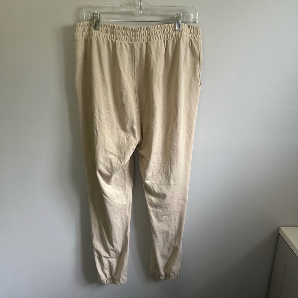 Zara Beige Joggers, Elastic Waist 100% Cotton Pants with Pockets Size XL - Picture 6 of 9